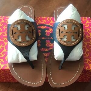 Tory Burch Black and Brown Logo Sandals
